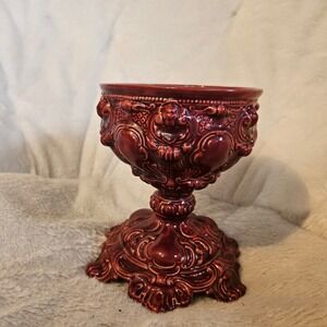 Ornate Footed Bowl Burgundy Decorative‎ Pedestal Vase Display Centerpiece